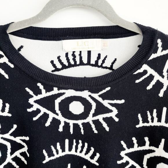 Lizette Collection Black & White Cropped Sweater Eye Print Size XL - Picture 3 of 3